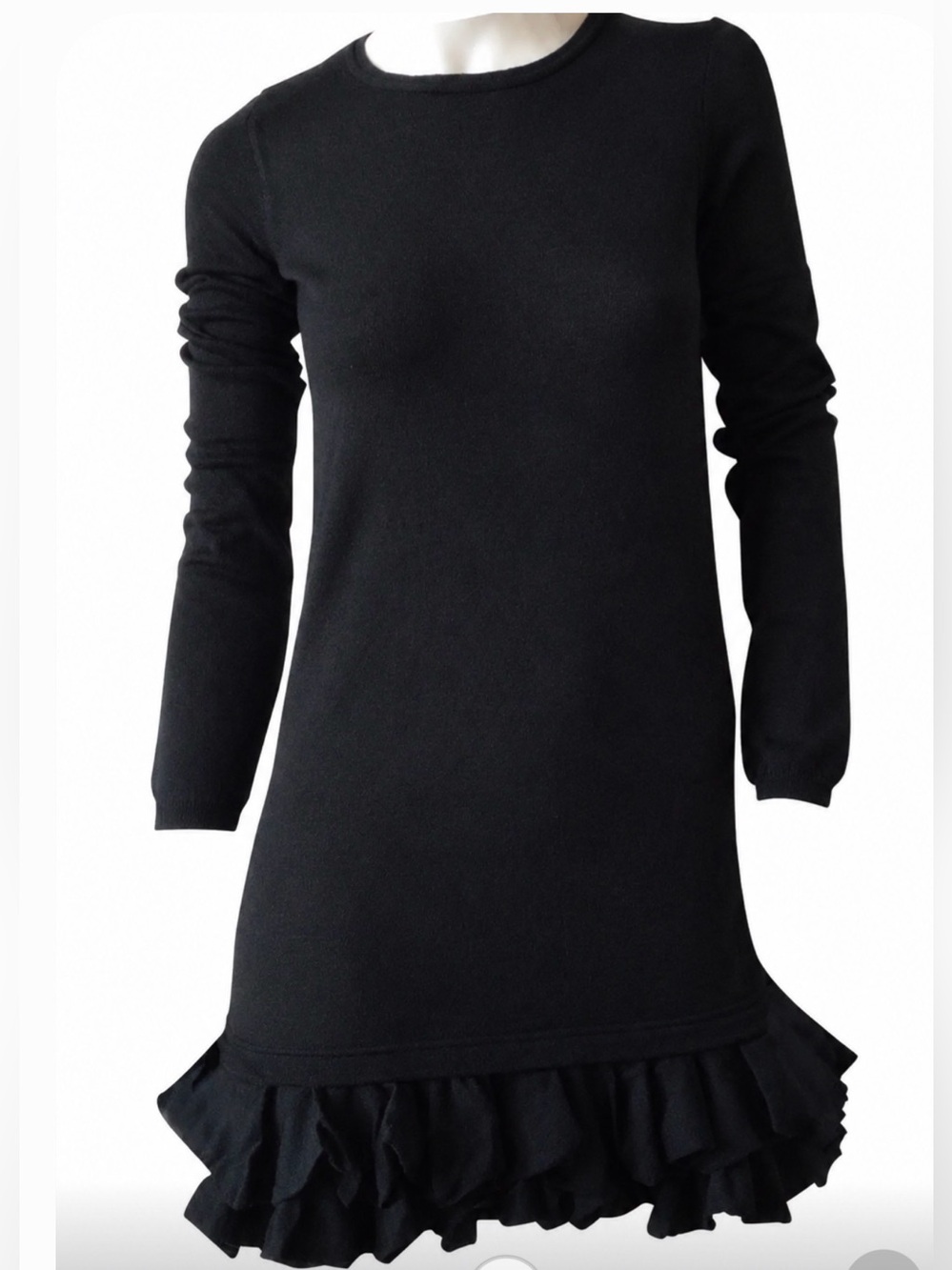 RED Valentino Garavani Wool Black Long-Sleeve Ruffle-Hem Dress